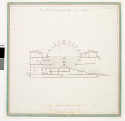 Stockholms stadsbibliotek.
Sektion i längdaxeln (7), urval från förslag.