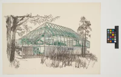 Naturhuset.
Perspektivritning, exteriör.