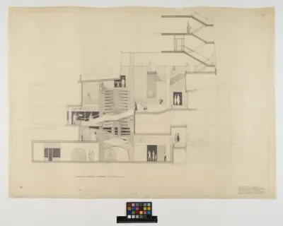 Shoppingcentrum.
Sektion genom torg.