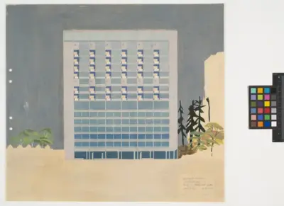 Kvarteret Duggregnet i Björkhagen.
Elevation av fasad.