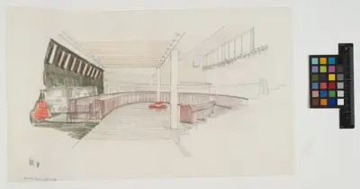 Nordisk resebureau
Biljetthall
Illustration av interiör