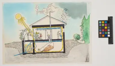 Illustration av hus med eget ekosystem.