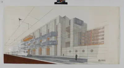 Tomteboda postterminal.
Illustration av exteriör.