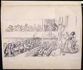 Operasångerska med publik. Tuschteckning av Fritz von Dardel.