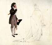 Teckning, akvarell. Man och kvinna, tidigt 1800-tal.