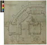 No 189. Nordiska Museet. Plan af biblioteket 8,210. Arkiv. Toalettrum. Brandpost.