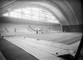 Tennishallen under byggnation, Sjukhusvägen, Uppsala, interiör januari 1937