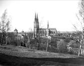 Helga Trefaldighets kyrka och Uppsala domkyrka från Slottsbacken, Uppsala 1900