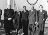 Direktörer samlade inför provtur med 127 M/T Bel Mare. Mannen i mitten är Uddevallavarvets nytillträdde VD Helge Hagelin. Han var VD mellan 1953-01-10 och 1958-03-28.