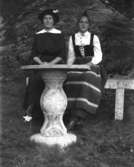 Kvinnor som poserar i söndagsstass i Cederslunds trädgård, Skredsvik, år 1914.