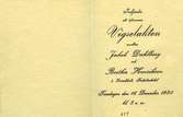 Text på kortet: Inbjudes att öfvervara Vigselakten mellan Jacob Dahlborg och Bertha Henriksson å Grönskhult, Fiskebäckskil. Torsdagen den 16 December 1920 kl. 3 e.m.