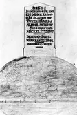 Denna minnessten, en teckning av den första Mickelstenen, stod vid Tullen i Tenhult. Den restes 1842 till minne av skogvaktare Mickels bedrift i striden mot danskarna på 1600-talet. Den byttes ut därför att stenen vittrade sönder och årtalet var fel och ligger numera i markytan framför den nya som restes 1897.