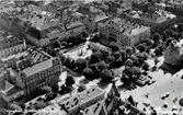 Flygfoto över centrum med Vängåvan och Stora torget.