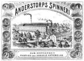Etikett med teckning av gamla fabriken (ca 1830-tal). Text på etiketten: 