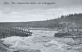 Den ramponerade damm-och brobyggnaden i Ljungan vid Alby. Vykortet daterat 1907-06-14.