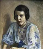 Målning utförd av Teodor Lindbäck, Lindome, 1934. Olja på duk. Porträtt av Margit Hult, f, Johansson 1910. Margit flyttade till Bräckavägen i Lindome 1934 och sökte upp Lindbäck, då hon själv var intresserad av konst. De målade tillsammmans. Margit äger tavlan.