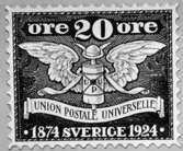 Förslagsritningar till Världspostföreningens och Världspostkongressens frimärken, utgivna 4/7 respektive 16/8 1924. Förslagsritningar till Världspostföreningens 50-årsjubileum.
Valör 20 öre.