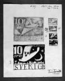 Ej realiserade förslag till frimärket Nattpostflyg, utgivet 9/5 1930. Konstnär: Einar Forseth.
Valör 10 öre.