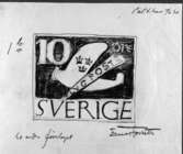 Ej realiserade förslag till frimärket Nattpostflyg, utgivet 9/5 1930. Konstnär: Einar Forseth. Valör 10 öre.