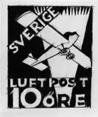 Ej realiserade förslag till frimärke Nattpostflyg, utgivet 9/5 1930. Konstnär: Einar Forseth. Valör 10 öre.
