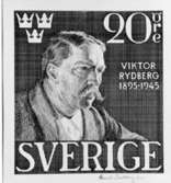 Frimärksförlaga till frimärket Viktor Rydberg, utgivet 21/9 1945. Godkänd originalteckning av Harald Sallberg. Valör 20 öre.