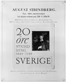 Frimärksförlaga till frimärket August Strindberg, utgivet 22/1 1949. Prov på montering. Huvudsamlingen av svenska frimärken i Postmuseum. Valör 20 öre.