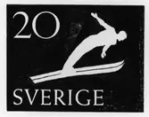 Förslagsteckningar till frimärket Riksidrottsförbundet 50 år, utgivet 27/5 1953. Svenska gymnastik- och idrottsföreningars
riksförbund bildades 1903. Konstnär: Erik Prytz.
Valör 20 öre.