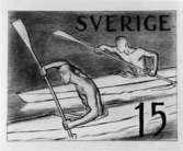 Ej realiserade förslag till frimärke Riksidrottsförbundet 50 år, utgivet 27/5 1953. Svenska gymnastik- och idrottsföreningars
riksförbund bildades 1903. Konstnär: Georg Lagerstedt.
Valör 15 öre.