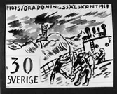 Skisser till frimärket Sjöräddningssällskapet 50 år, utgivet 1/6 1957. Svenska Sällskapet för Räddning af skeppsbrutna bildades den 1/6 1907. Konstnär: Torsten Billman. Skiss 