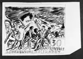 Skisser till frimärket Sjöräddningssällskapet 50 år, utgivet 1/6 1957. Svenska Sällskapet för Räddning af skeppsbrutna bildades den 1/6 1907. Konstnär: Torsten Billman. Skiss 
