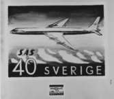 Ej realiserade förslag till frimärke SAS 10 år, utgivet 24/2 1959. Konstnär: Lennart Gram. Förslag. Liggande bild 