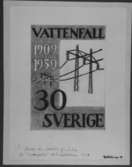 Förslagsritningar - ej antagna - till frimärke Vattenfall 50 år, utgivet 20/1 1959. 380 kV-ledningar. Konstnär: Tor Hörlin. Förslag. 30 öre. 