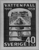 Förslagsritningar - ej antagna - till frimärke Vattenfall 50 år, utgivet 20/1 1959. Konstnär: Tor Hörlin. Förslag. 
Valör 40 öre. 11.