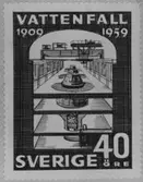 Förslagsritningar - ej antagna - till frimärke Vattenfall 50 år, utgivet 20/1 1959. Konstnär: Tor Hörlin. Förslag. 
Valör 40 öre. 11.