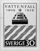 Förslagsritningar - ej antagna - till frimärket Vattenfall 50 år, utgivet 20/1 1959. Konstnär: Tor Hörlin. Förslag. 
Valör 30 öre. 6.