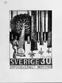 Förslagsteckningar - skisser - till frimärket Domänverket 100 år, utgivet 4/9 1959. Konstnär: Sven Ljungberg. Förslag 