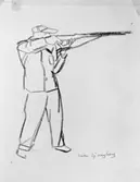 Frimärksförlaga - skisser - till frimärket Frivilliga Skytteväsendets 100-årsjubileum 1960, av konstnär Sven Ljungberg. (I Postmusei samlingar). Foton 2/10 1961.