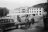 Lackarebäckshemmet under byggnad 1949-1950. Fotografi från söder och Gunnebogatan.