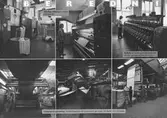 Interiör i Anderstorps fabrik. Bildmontage med förklarande text: Tillskärning, Rullning och Appretering.