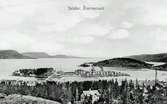 Salsåkers ångsåg. Herrgården som möjligen syns på bilden, byggdes under 1880-talet och tillbyggdes omkring 1915, eller under krigsåren då sågen tycks ha haft sin blomstringstid. Vykort.