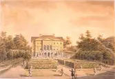 Motiv akvarellmålning av Gunnebo slott ca:1790-1827. av J. F. Weinberg.
