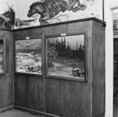 Historiska samlingarna på 2 tr. Rum nr 2 Dioramarummet (åt Lilla
Nygatan). Montrarna nr 2-3 och över dem målning av Eigil Schwab. Till
vänster dörr till rum nr 4.