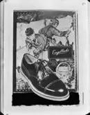 Reklam för skomärket Engelbrekt
Sko framför tavla med arbetare