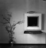 villa Viktorsson
Interiör, Roy Viktorssons villa. Blommande gren i vas vid väggmonterad öppen spis