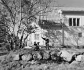 Villa
Exteriör, villa. Lekande barn och hund vid trädgårdsfasad i solsken. Stengrund i förgrunden