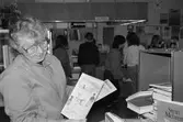 Utställning med nordiska böcker på Lindome bibliotek, år 1985. 