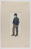 Akvarell av Emelie von Walterstorff. Mansdräkt från Bohuslän. Jmfr NMA.0035434.