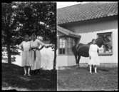 Alice Prim och Alice Johansson, med boningshuset på Brevik i bakgrunden.