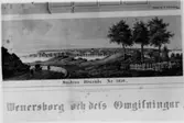 Utsikt över Vänersborg 1850. Enligt teckning av F A Zettergren