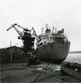 Bulkfartyget Avafors lossar den sista kollasten som tas in i Värtahamnen Stockholm, den 1 mars 1972.
Gasverket ombyggt till oljedrift.